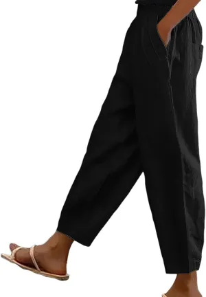 PTOLOCIF Womens Casual Linen Pants Summer Flowy High Waisted Beach Pants Flowy Wide Leg Palazzo Trousers with Pcokets