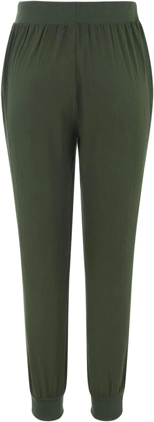PTOLOCIF Women's Cotton Linen Pants Drawstring Back Elastic Waist Pants High Waist Casual Lounge Trousers with Pockets