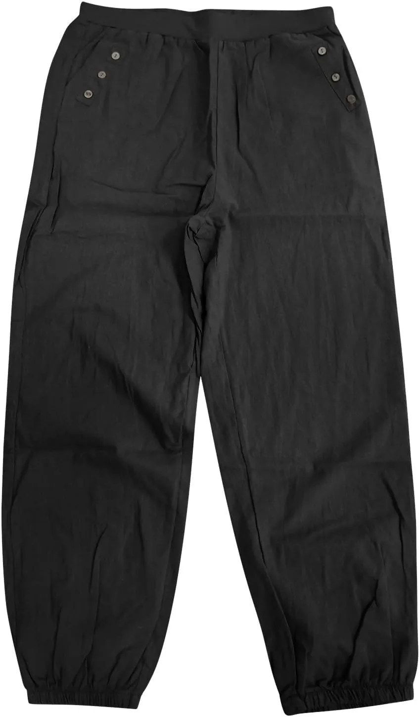 PTOLOCIF Women's Cotton Linen Pants Lightweight Cropped Wide Leg Pants Elastic Waist Casual Palazzo Trousers with Pockets
