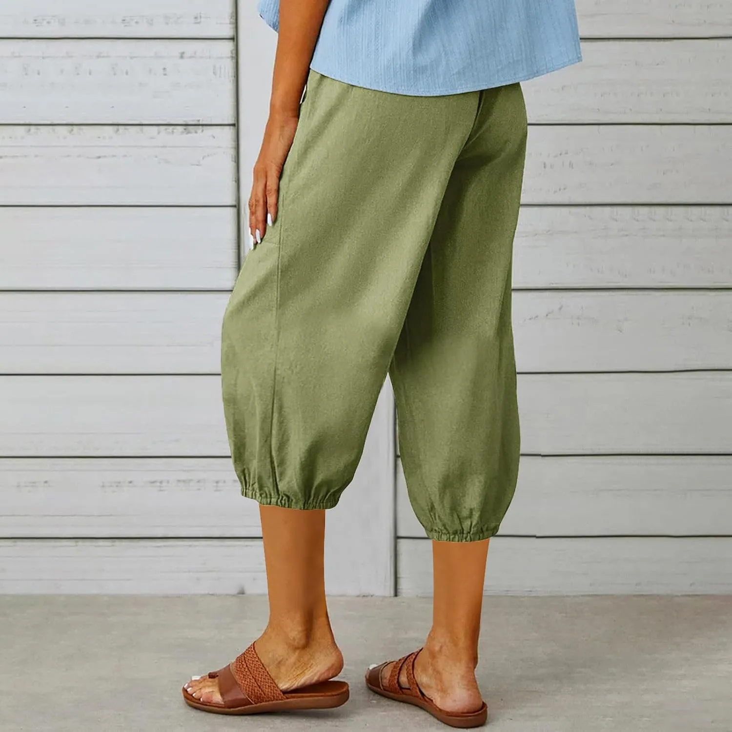 PTOLOCIF Womens Cotton Linen Pants Summer Flowy High Waisted Beach Pants Flowy Wide Leg Palazzo Trousers with Pcokets