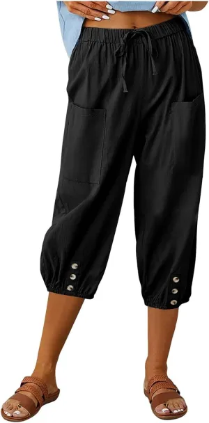 PTOLOCIF Womens Cotton Linen Pants Summer Flowy High Waisted Beach Pants Flowy Wide Leg Palazzo Trousers with Pcokets