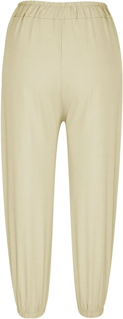 PTOLOCIF Womens Cotton Linen Pants Summer Flowy High Waisted Beach Pants Flowy Wide Leg Palazzo Trousers with Pcokets