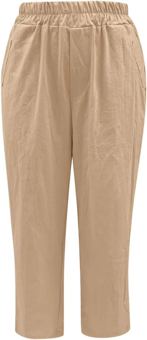 PTOLOCIF Women's Cotton Linen Pants Wide Leg Pants Casual Loose Drawstring Pant Summer Palazzo Harem Trousers with Pockets