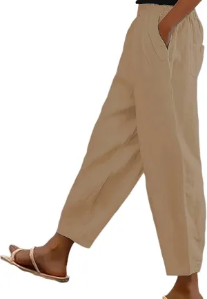 PTOLOCIF Women's Cotton Linen Pants Wide Leg Pants Casual Loose Drawstring Pant Summer Palazzo Harem Trousers with Pockets
