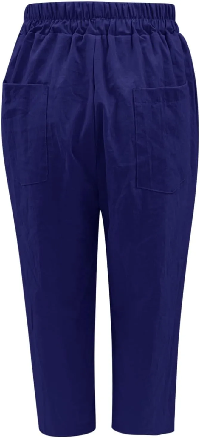 PTOLOCIF Women's Cotton Linen Pants Wide Leg Pants Casual Loose Drawstring Pant Summer Palazzo Harem Trousers with Pockets