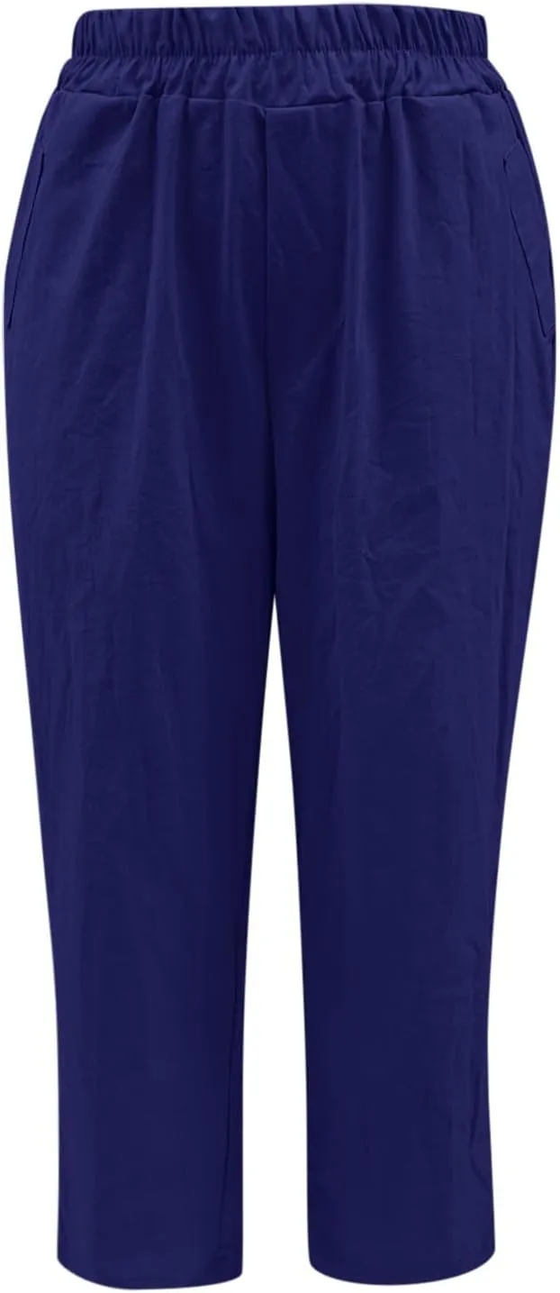 PTOLOCIF Women's Cotton Linen Pants Wide Leg Pants Casual Loose Drawstring Pant Summer Palazzo Harem Trousers with Pockets