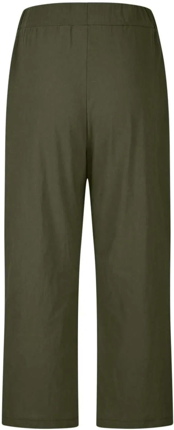 PTOLOCIF Women's Linen Blend Pants Straight Leg Dress Pants High Waist Cotton Linen Pant Flowy Wide Leg Summer Boho Trousers