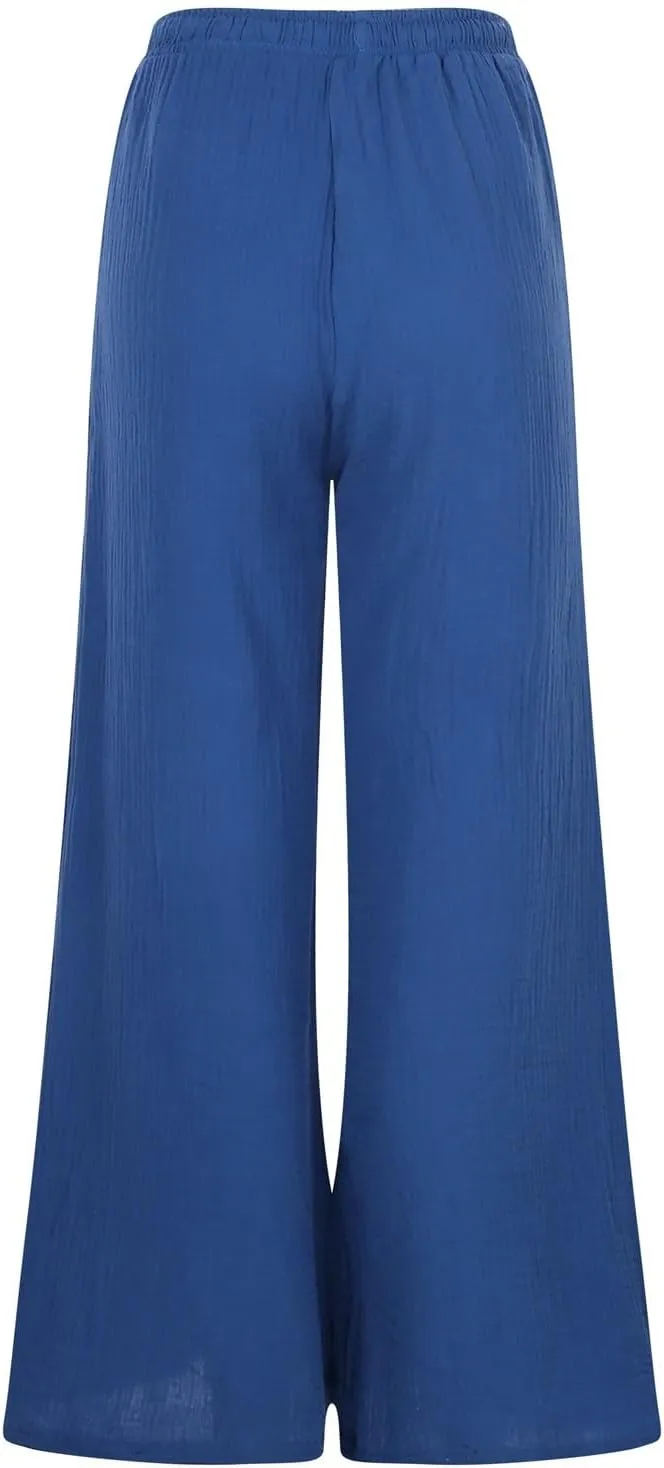 PTOLOCIF Women's Linen Blend Pants Summer Drawstring Wide Leg Pants Loose Casual Cotton Linen Palazzo Pant with Pockets