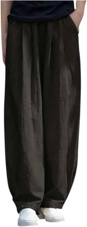 PTOLOCIF Womens Linen Pants Summer Wide Leg Casual Loose Pants High Waist Drawstring Palazzo Capris Trousers with Pockets