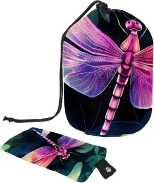 Purple Flower Dragonfly Travel Cosmetic Bags Makeup Bag for Women, Foldable Drawstring Travel Cosmetic Bags, Portable Toiletry Bucket Bag