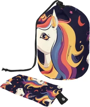 Rainbow Colorful Unicorn Travel Cosmetic Bags Makeup Bag for Women, Foldable Drawstring Travel Cosmetic Bags, Portable Toiletry Bucket Bag