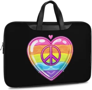 Rainbow Peace Sign Heart Gay Prideful Flag Laptop Tote Bag Waterproof Computer Carrying Case Business Office Briefcase