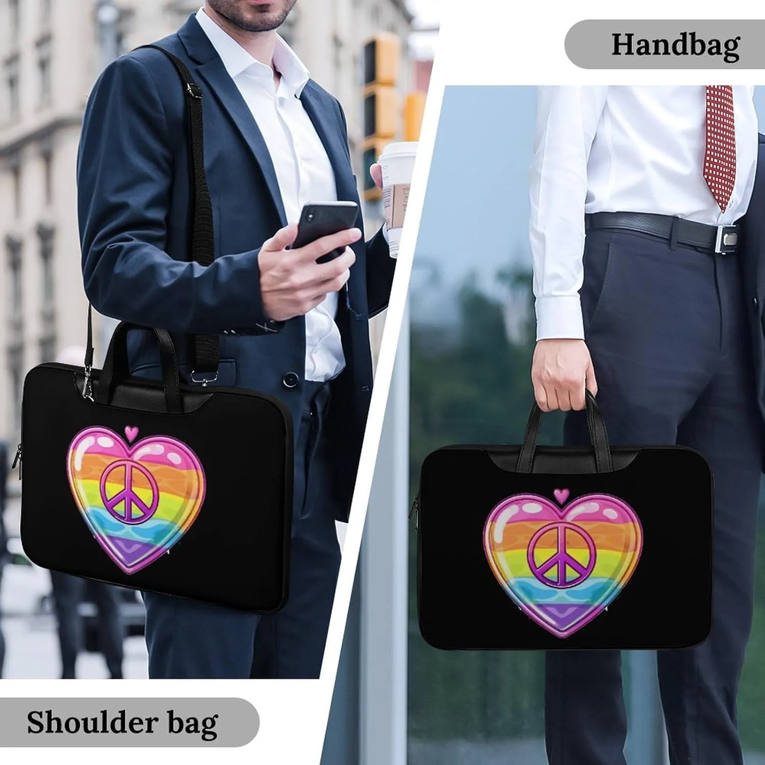 Rainbow Peace Sign Heart Gay Prideful Flag Laptop Tote Bag Waterproof Computer Carrying Case Business Office Briefcase