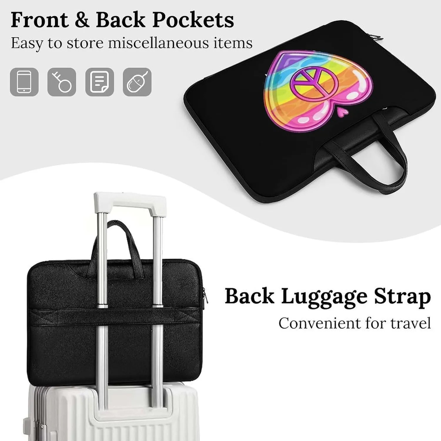 Rainbow Peace Sign Heart Gay Prideful Flag Laptop Tote Bag Waterproof Computer Carrying Case Business Office Briefcase
