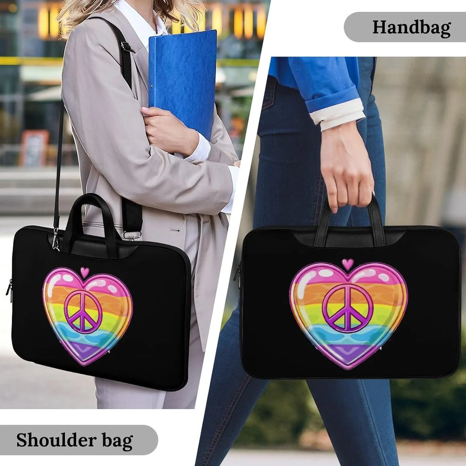Rainbow Peace Sign Heart Gay Prideful Flag Laptop Tote Bag Waterproof Computer Carrying Case Business Office Briefcase