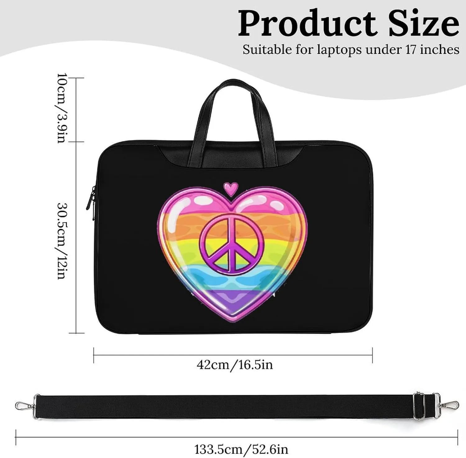Rainbow Peace Sign Heart Gay Prideful Flag Laptop Tote Bag Waterproof Computer Carrying Case Business Office Briefcase