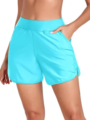 RELLECIGA Women's 5" High Waisted Board Shorts UPF 50  Quick Dry Swim Shorts with Liner Pockets