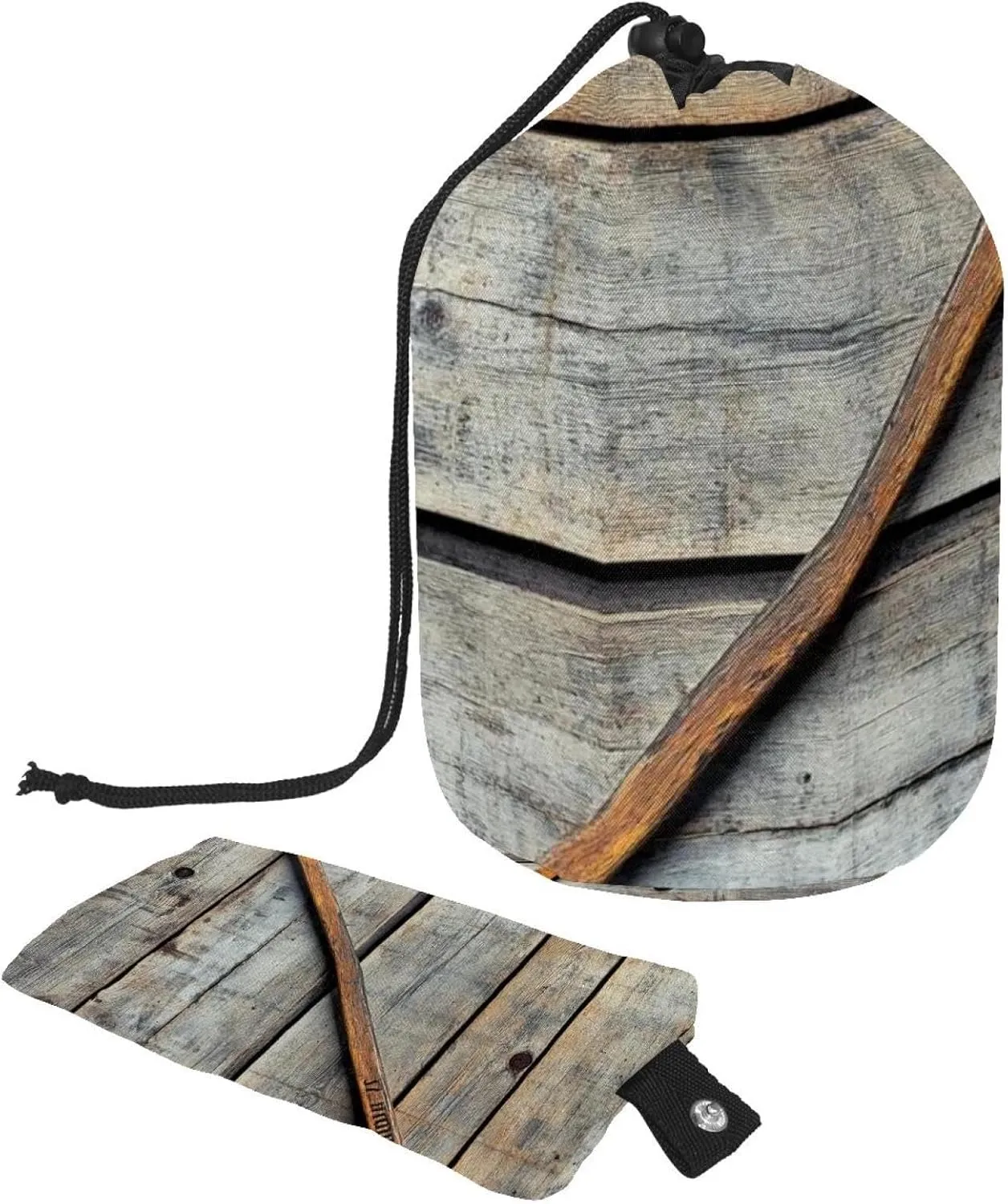 Retro Hockey Stick and Puck on Wood 1 Travel Cosmetic Bags Makeup Bag for Women, Foldable Drawstring Travel Cosmetic Bags, Portable Toiletry Bucket Bag
