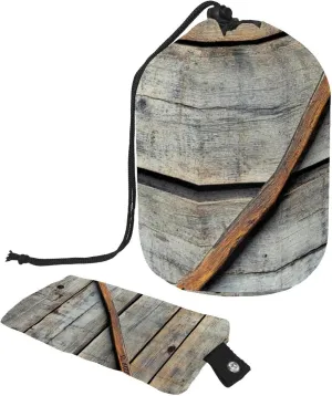 Retro Hockey Stick and Puck on Wood 1 Travel Cosmetic Bags Makeup Bag for Women, Foldable Drawstring Travel Cosmetic Bags, Portable Toiletry Bucket Bag