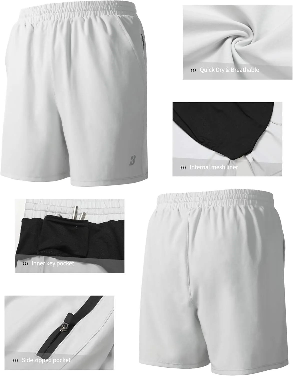 Roadbox Men's 5 Inch Running Athletic Quick Dry Shorts with Pockets for Workout Gym Exercise