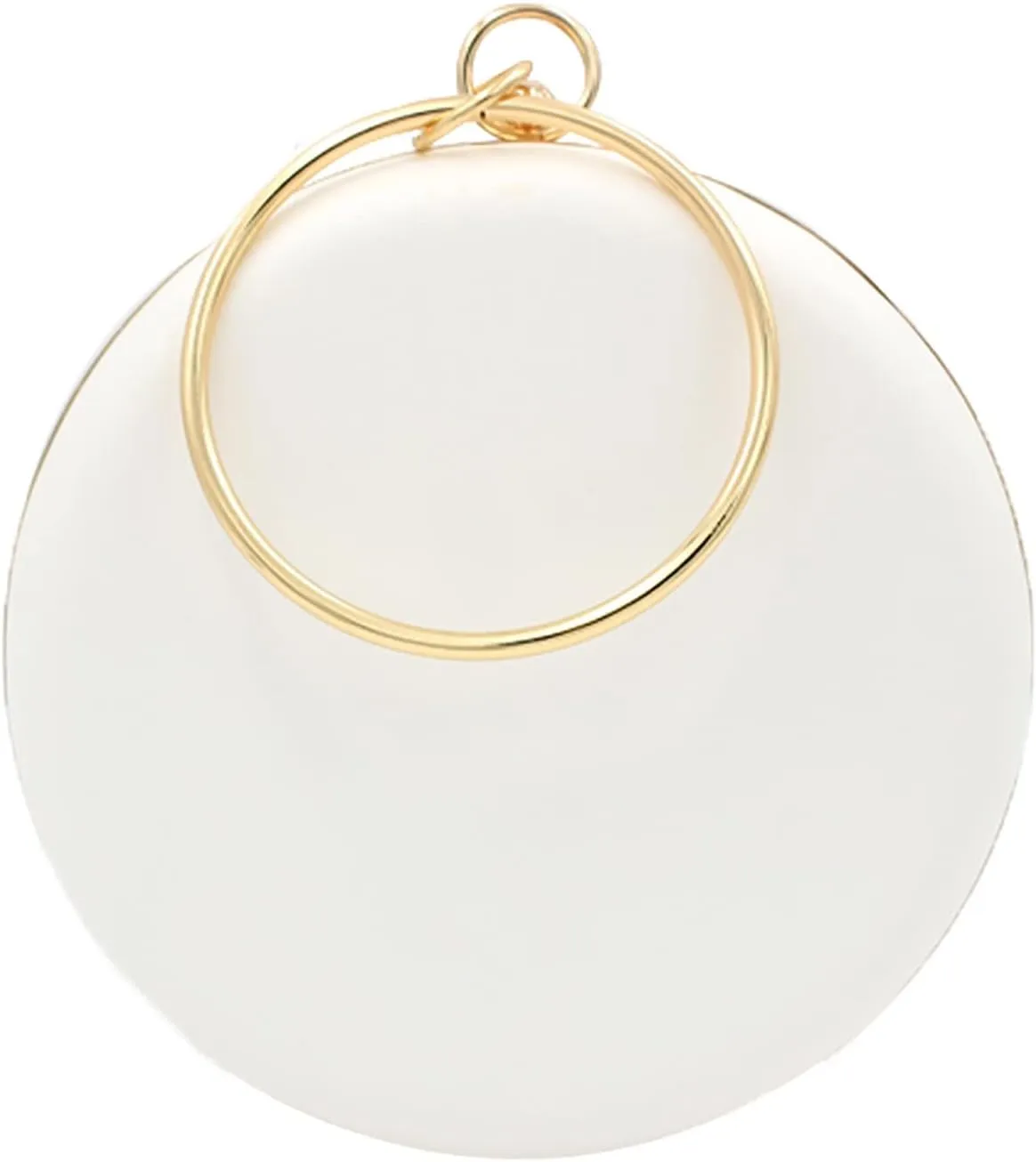 Round Clutch Bag Women's PU Leather Simple Evening Bag Handbag with Metal Chain, Lady Party Wedding Clutch Purse (Color : White)