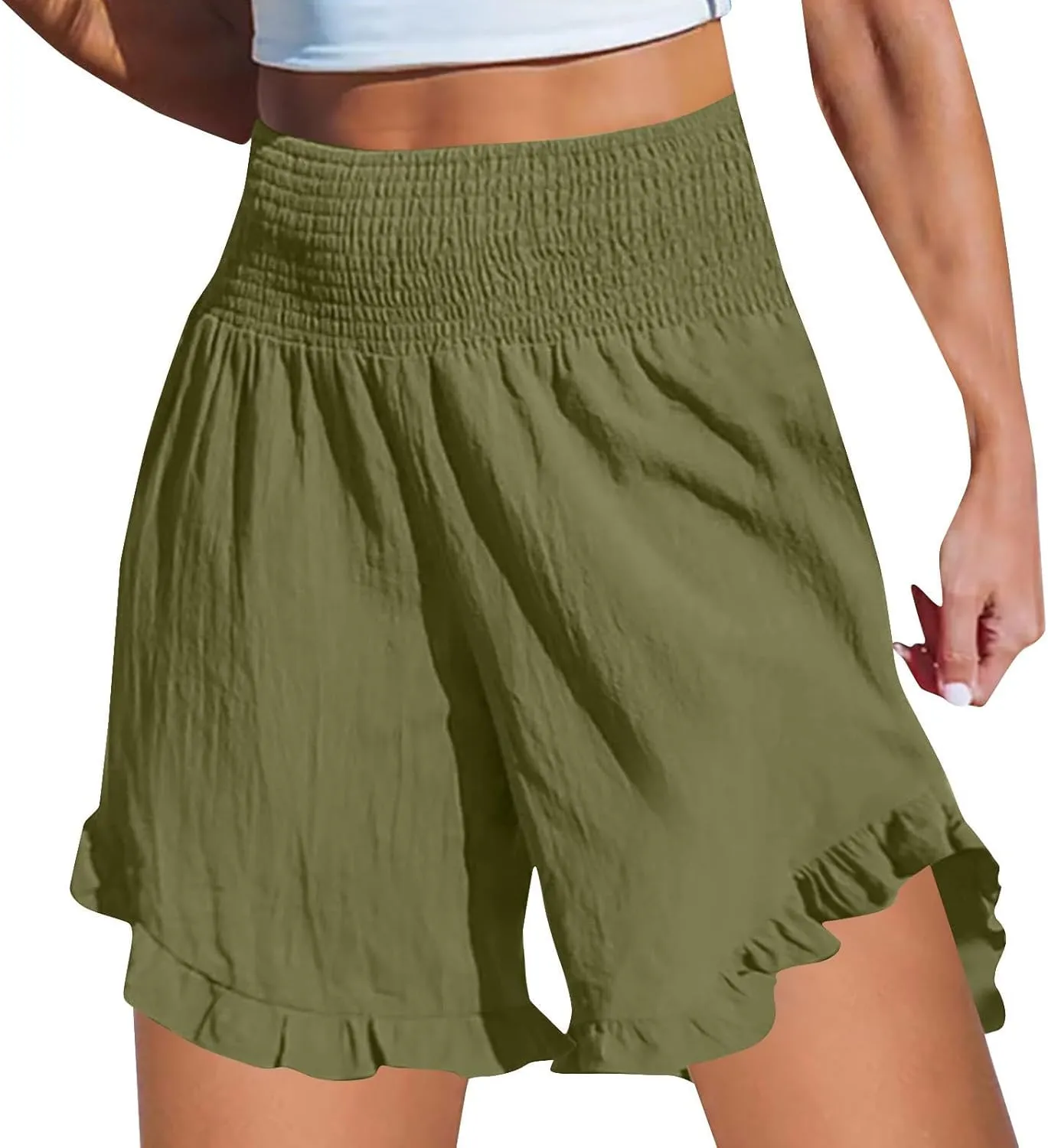 Ruffle Shorts Women Casual Loose High Waisted Boho Flowy Shorts Lightweight Summer Beach Short Pants 2025