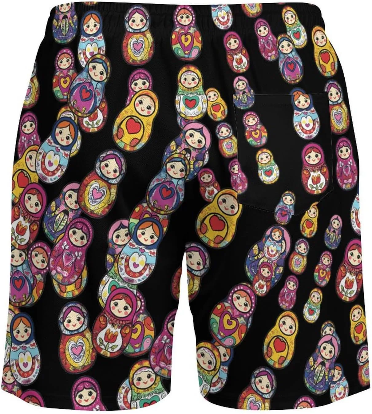 Russian Nesting Dolls Casual Beach Shorts for Men Elastic Waist Drawstring Swim Shorts With Compression Liner