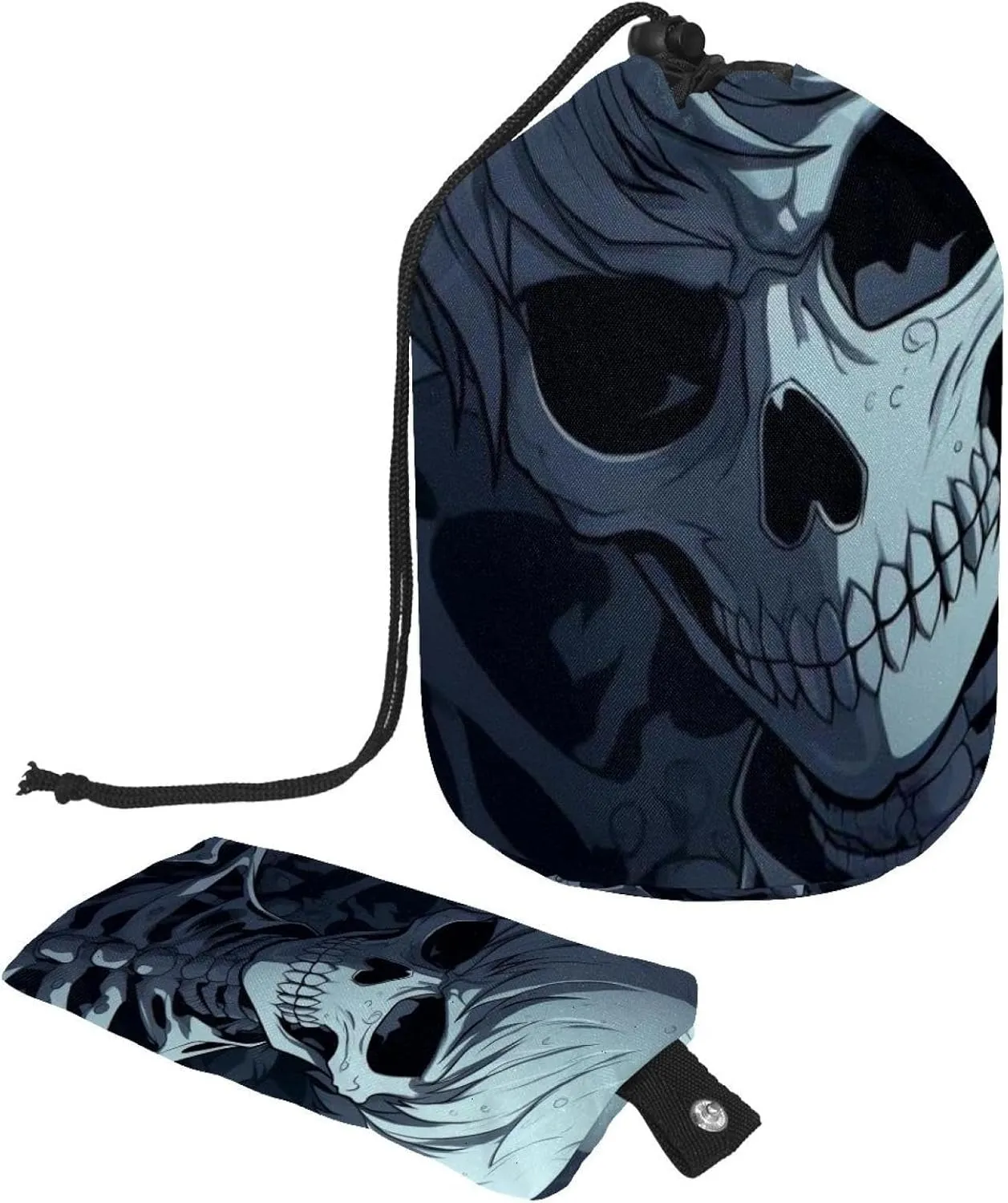 Scary Teenage Skull Travel Cosmetic Bags Makeup Bag for Women, Foldable Drawstring Travel Cosmetic Bags, Portable Toiletry Bucket Bag
