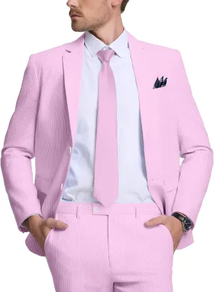 Seersucker Mens Suit 2 Piece Slim Fit Stripe Suits Tuxedo Blazer Jackets Pants Set Summer Beach Wedding Outfit for Men