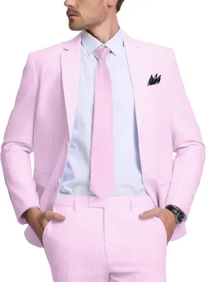 Seersucker Mens Suit 2 Piece Slim Fit Stripe Suits Tuxedo Blazer Jackets Pants Set Summer Beach Wedding Outfit for Men