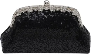 Sequin Evening Clutch Bag with Chain Strap, Wedding Party Purse Fashion Women Shoulder Bag for Prom Cocktail Party (Color : Black)