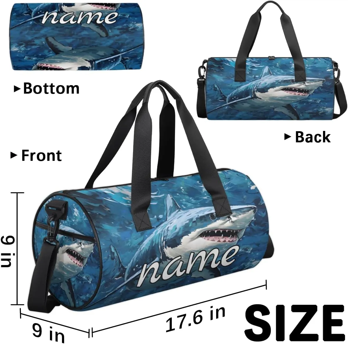 Shark Print Custom Duffel Bags Weekender Bags Custom Sport Duffel Bag Carry on Overnight Weekender Bag