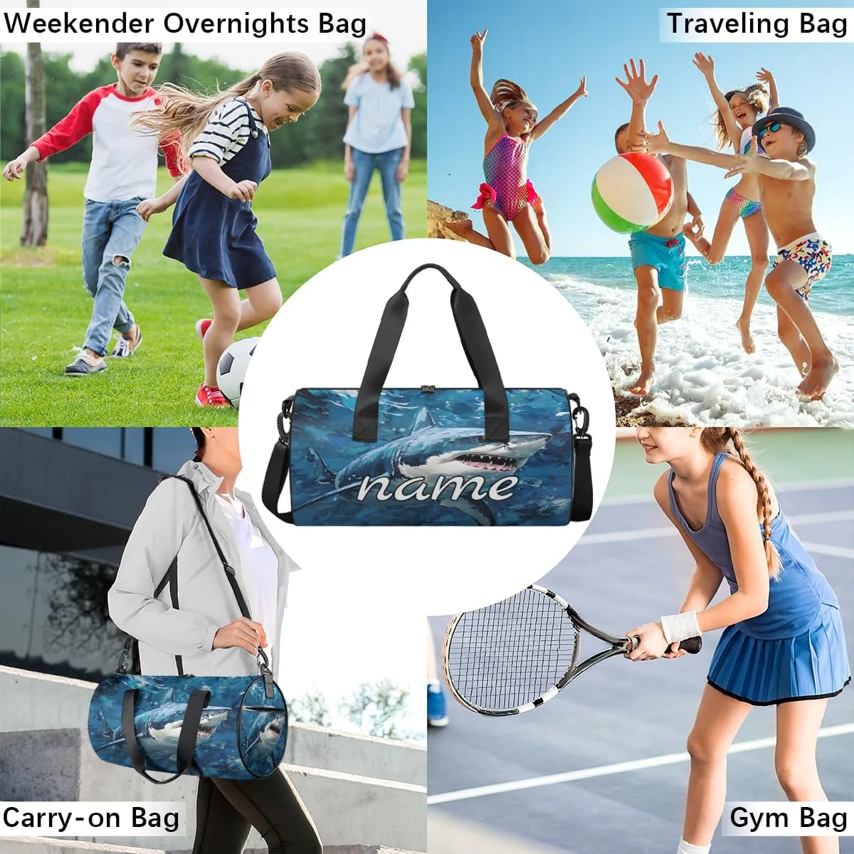 Shark Print Custom Duffel Bags Weekender Bags Custom Sport Duffel Bag Carry on Overnight Weekender Bag