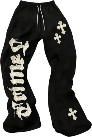 SHENHE Men's Graphic Cross Print Flare Sweatpants Drawstring Gothic Y2k Casual Pants