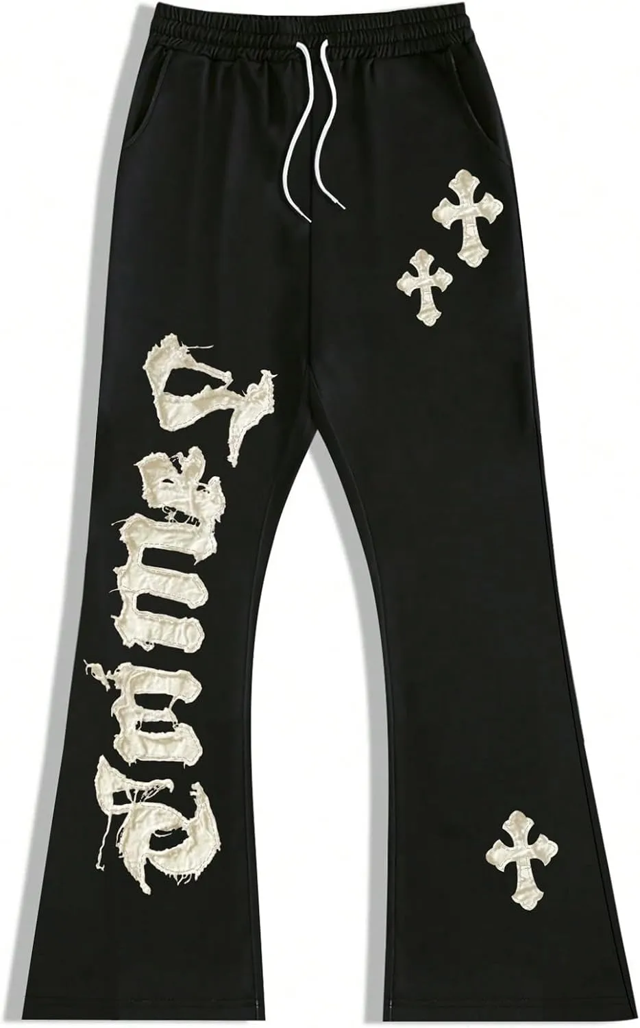 SHENHE Men's Graphic Cross Print Flare Sweatpants Drawstring Gothic Y2k Casual Pants