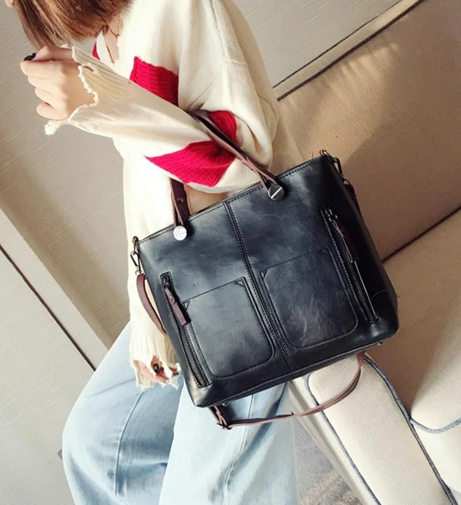 Shoulder Bag For Woman Tote Bags with Zipper PU Leather Crossbody Bags Shoulder Bag for Office