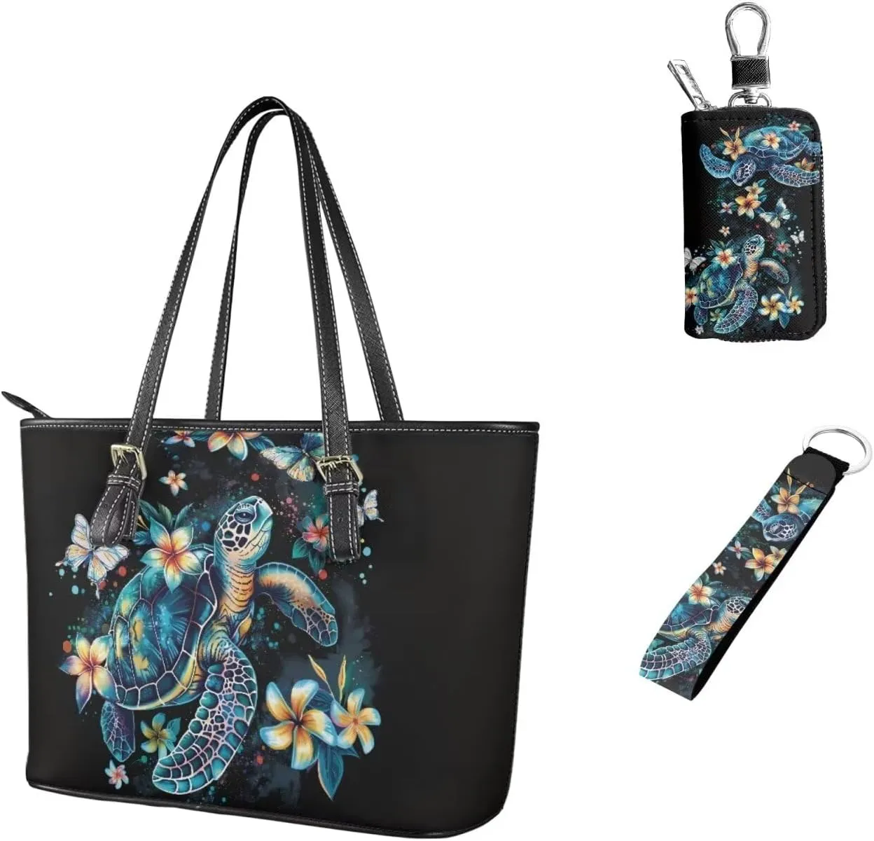 Shoulder Bags Set 3 Piece Saddle Bags Tote Bag for Women Car Key Fob Cover Keychain