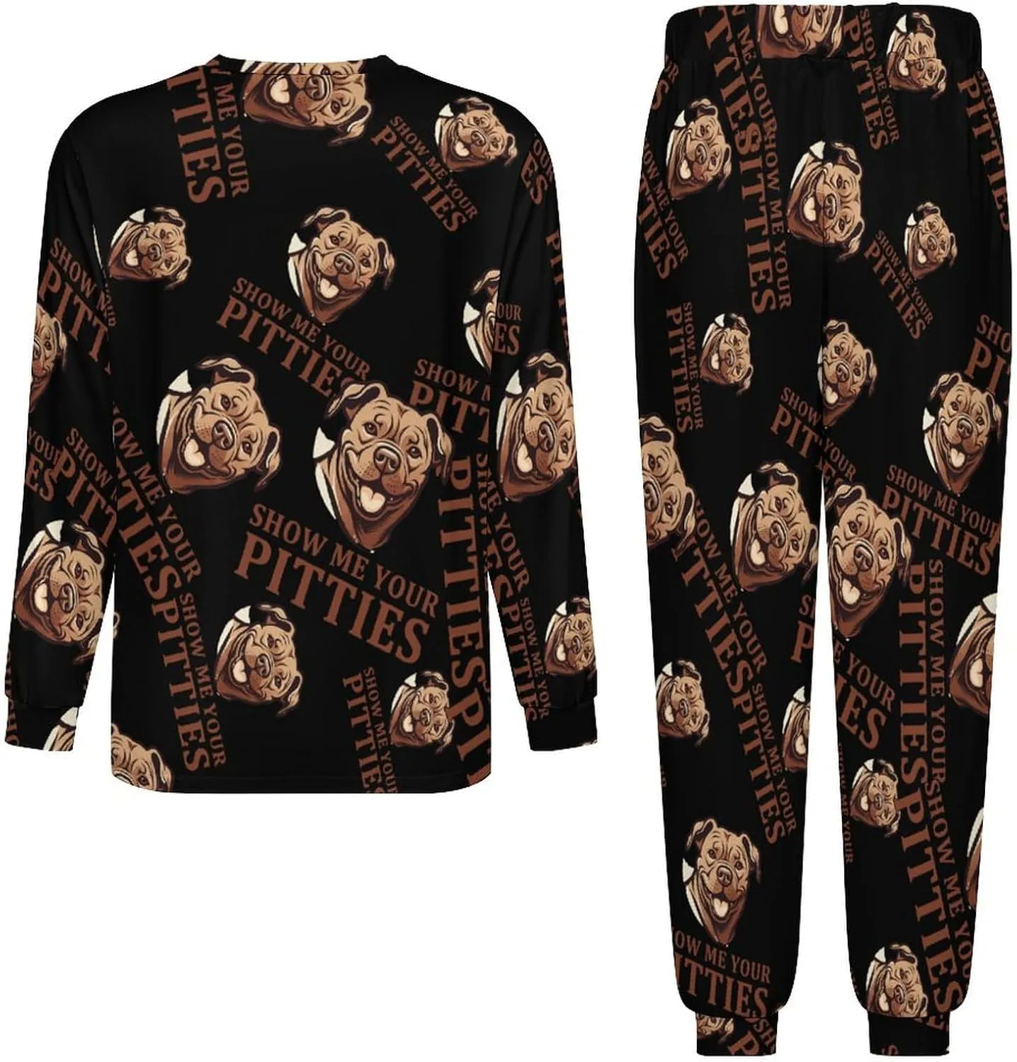 Show Me Your Pittie's Mens Pajamas Set Long Sleeve Sleepwear Set Soft Underwear Set Loungewear