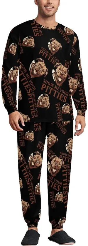 Show Me Your Pittie's Mens Pajamas Set Long Sleeve Sleepwear Set Soft Underwear Set Loungewear
