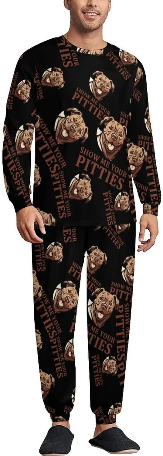 Show Me Your Pittie's Mens Pajamas Set Long Sleeve Sleepwear Set Soft Underwear Set Loungewear