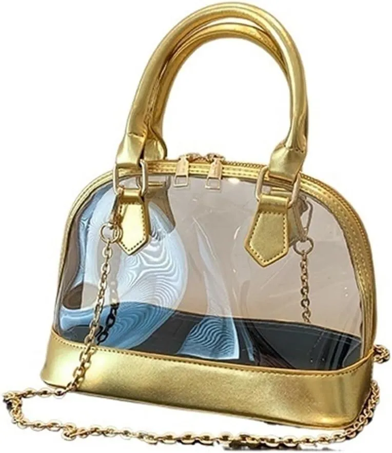 Small Clear Jelly Bags Top Handle Shoulder Crossbody Bags PVC Handbags Purses Satchel(Golden)