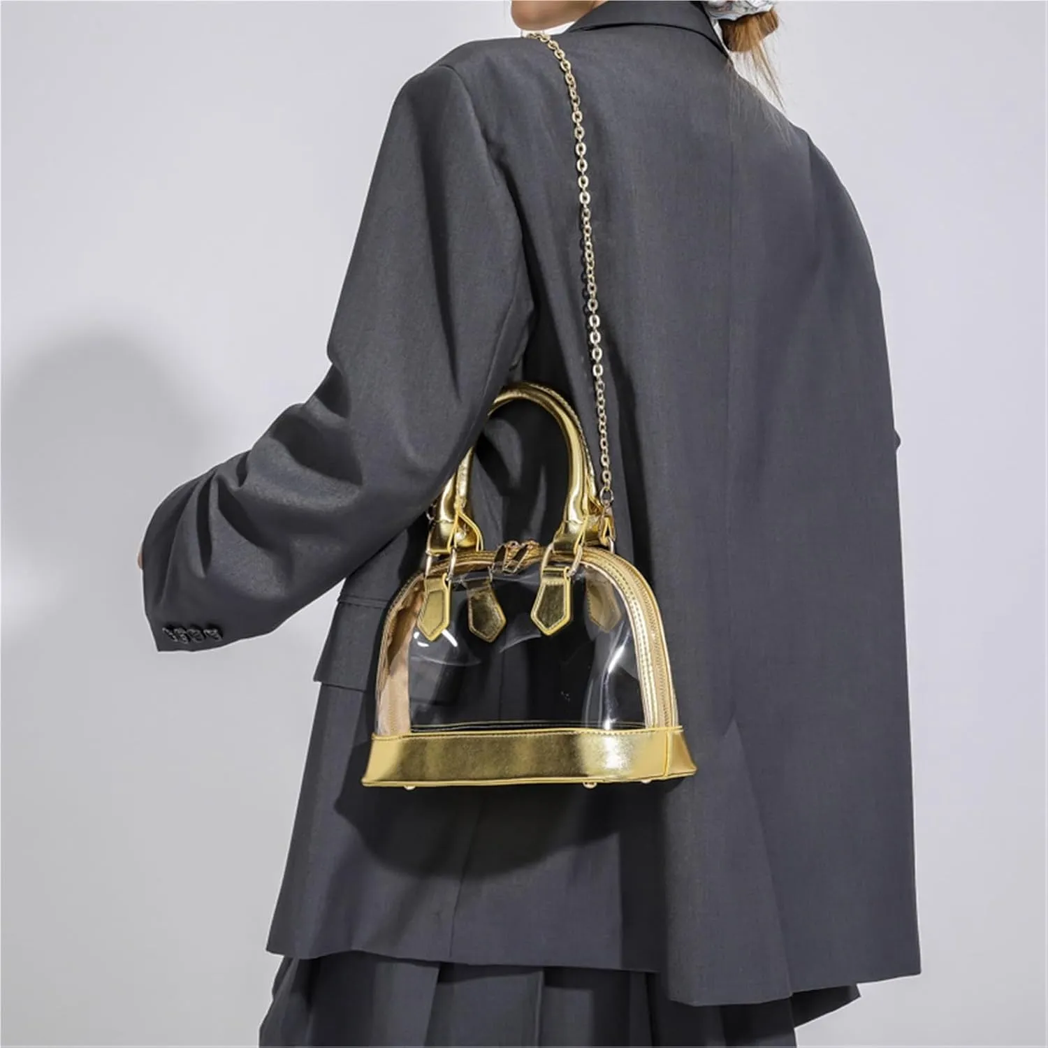 Small Clear Jelly Bags Top Handle Shoulder Crossbody Bags PVC Handbags Purses Satchel(Golden)