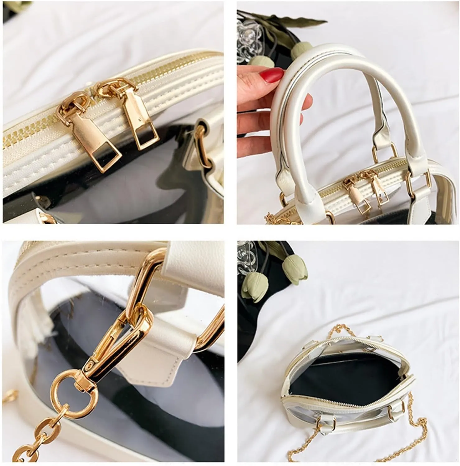 Small Clear Jelly Bags Top Handle Shoulder Crossbody Bags PVC Handbags Purses Satchel(Golden)