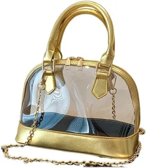 Small Clear Jelly Bags Top Handle Shoulder Crossbody Bags PVC Handbags Purses Satchel(Golden)