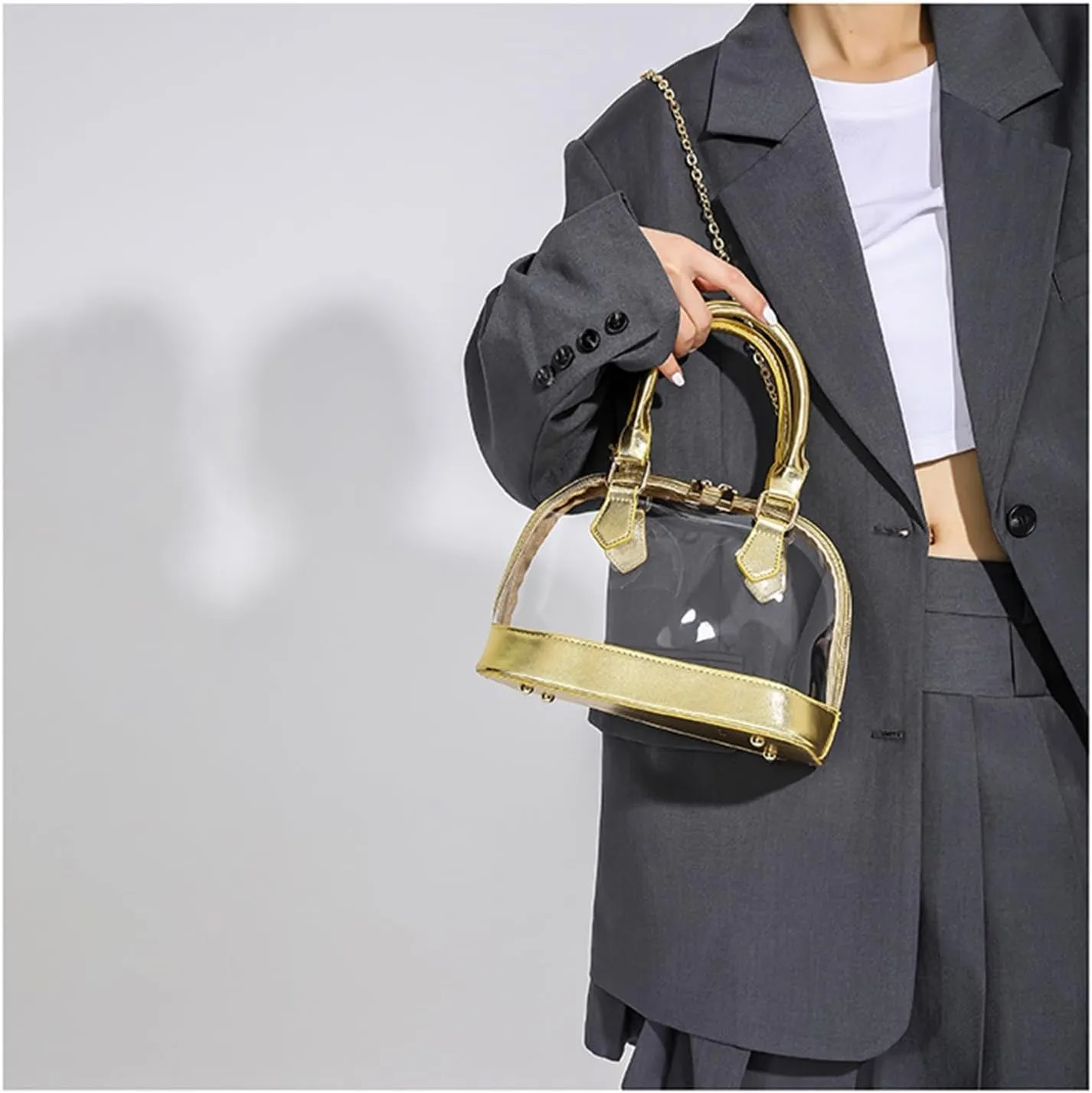 Small Clear Jelly Bags Top Handle Shoulder Crossbody Bags PVC Handbags Purses Satchel(Golden)