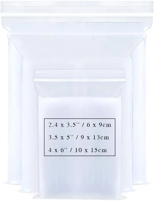 Small Plastic Bags for Jewelry 300pcs 3 Assorted Sizes Clear Zipper Baggies Jewelry Storage Bags 2 Mil for Beads Board Games Pill Travel 2.4 x 3.5/3.5 x 5/4 x 6 Inch (8 Sizes to Choose from)