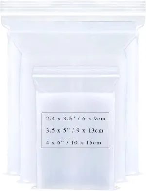 Small Plastic Bags for Jewelry 300pcs 3 Assorted Sizes Clear Zipper Baggies Jewelry Storage Bags 2 Mil for Beads Board Games Pill Travel 2.4 x 3.5/3.5 x 5/4 x 6 Inch (8 Sizes to Choose from)