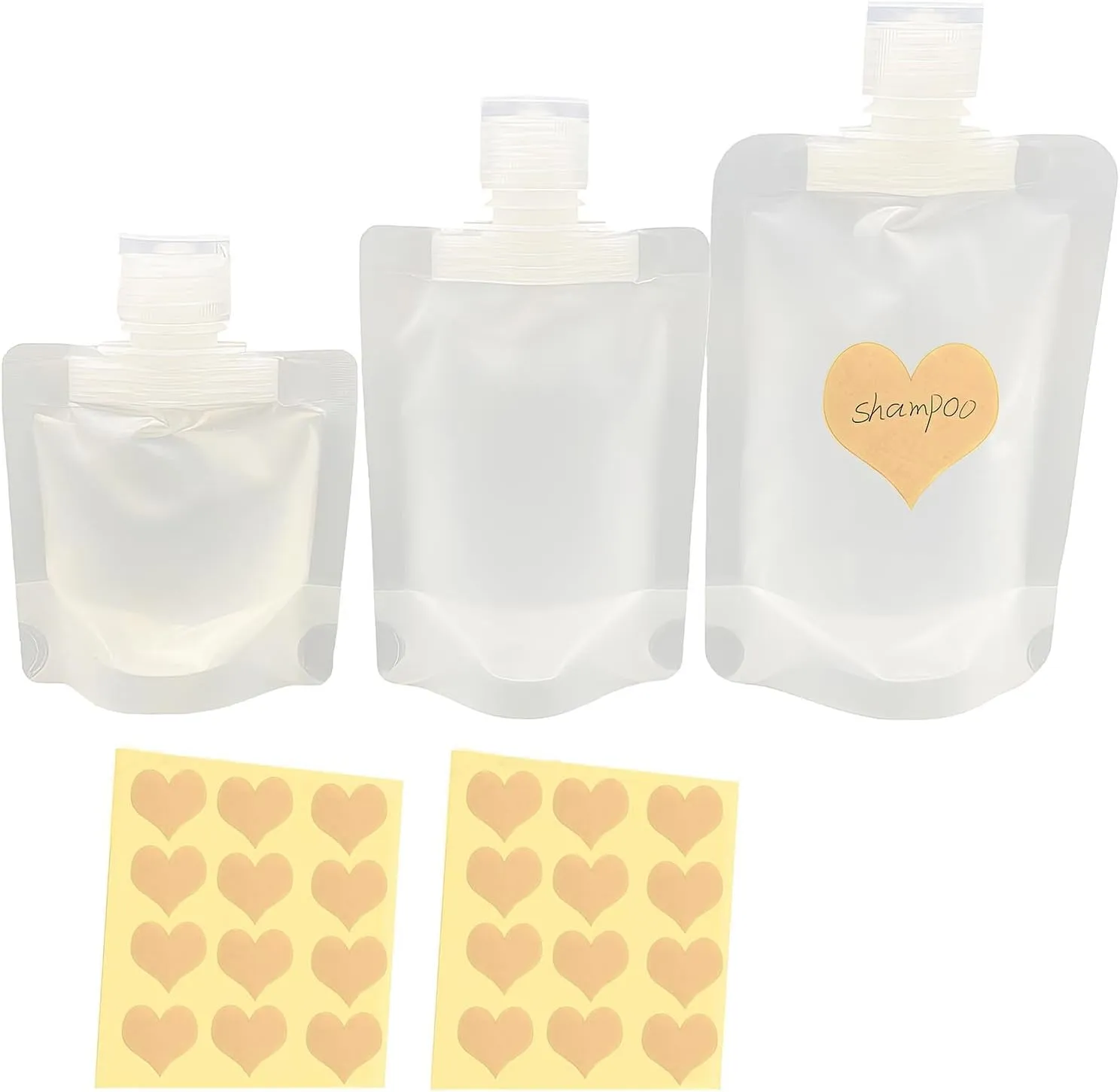 SMMUSEN 15PCS Travel Makeup Packing Bags, 30ml/50ml/100ml Transparent Clamshell Packaging Stand Up Spout Pouch Bags, Portable Cosmetic Bag for Shampoo/Face Cream/Hand Soap