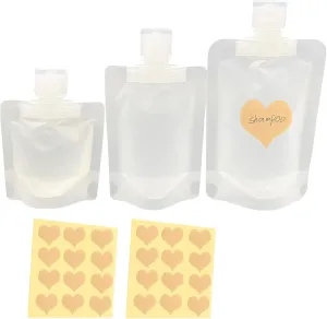 SMMUSEN 15PCS Travel Makeup Packing Bags, 30ml/50ml/100ml Transparent Clamshell Packaging Stand Up Spout Pouch Bags, Portable Cosmetic Bag for Shampoo/Face Cream/Hand Soap