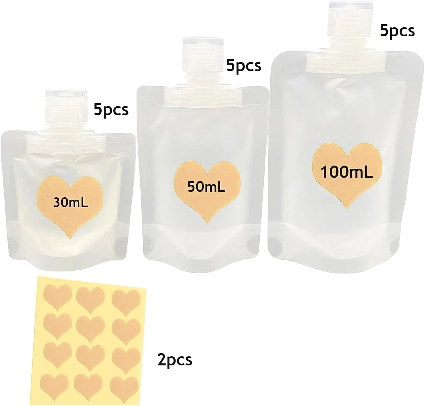 SMMUSEN 15PCS Travel Makeup Packing Bags, 30ml/50ml/100ml Transparent Clamshell Packaging Stand Up Spout Pouch Bags, Portable Cosmetic Bag for Shampoo/Face Cream/Hand Soap